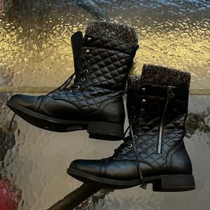 Pillow stitch mid calf boots